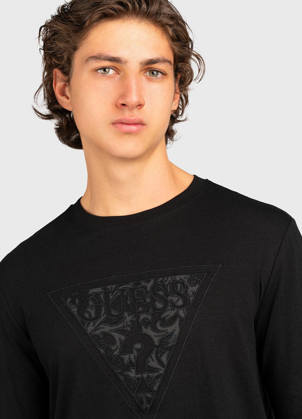 GUESS LS CN EMBROIDERED TRIANGLE TEE