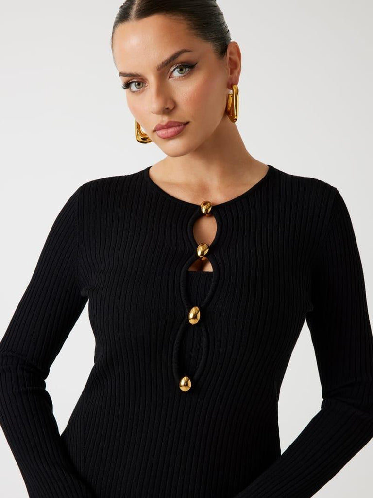 GUESS MARCIANO AGATHE RIBBED LS MIDI DRESS