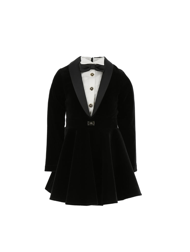 ELISABETTA FRANCHI La Mia Bambina ABITO IN VELLUTO CON PLACCA LOGO NERO