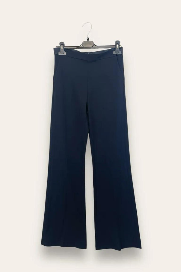 LOVEme Pantalone a zampa nero con zip dietro e inserti in raso