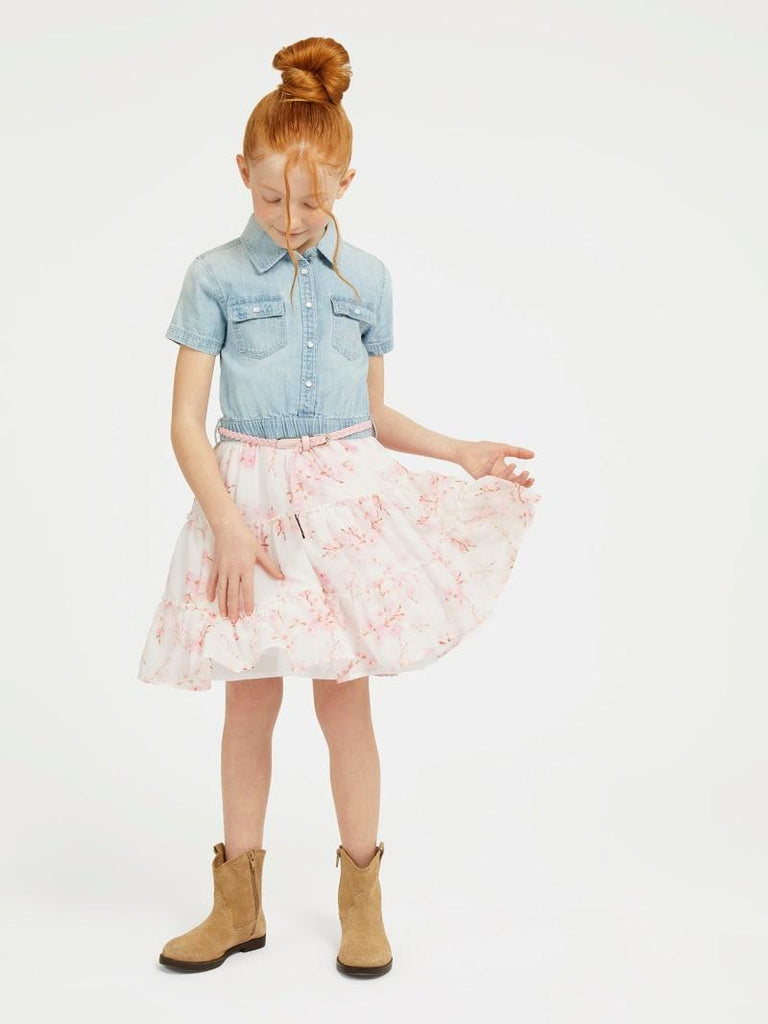GUESS MIXED FABRIC SS DRESS W/BELT