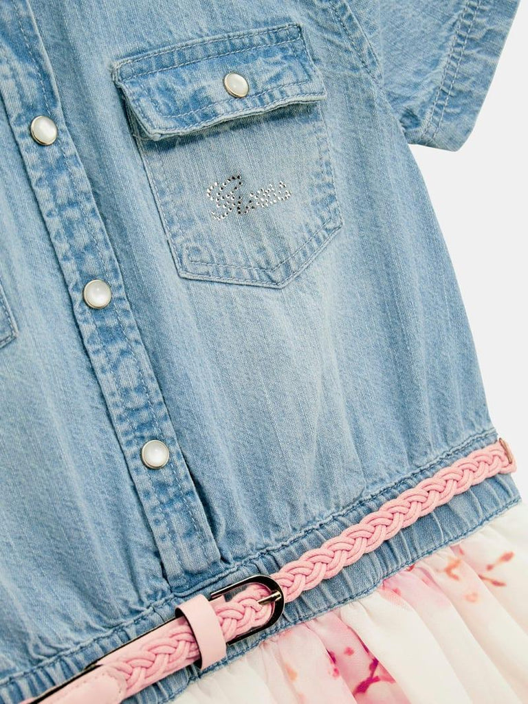 GUESS MIXED FABRIC SS DRESS W/BELT