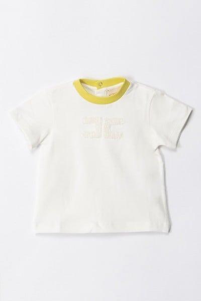 ELISABETTA FRANCHI La Mia Bambina T-SHIRT CON COSTINA E RICAMO LOGO CEDRO/AVORIO