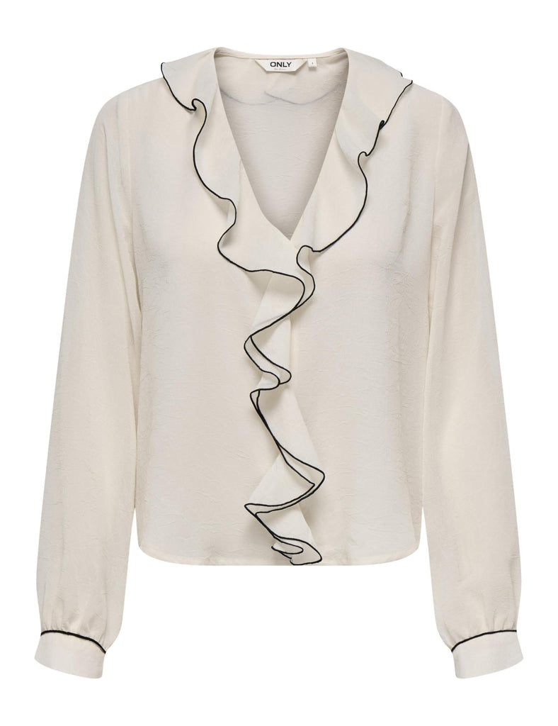 ONLY ONLEDITH LIFE LS V-NECK FRILL TOP WVN