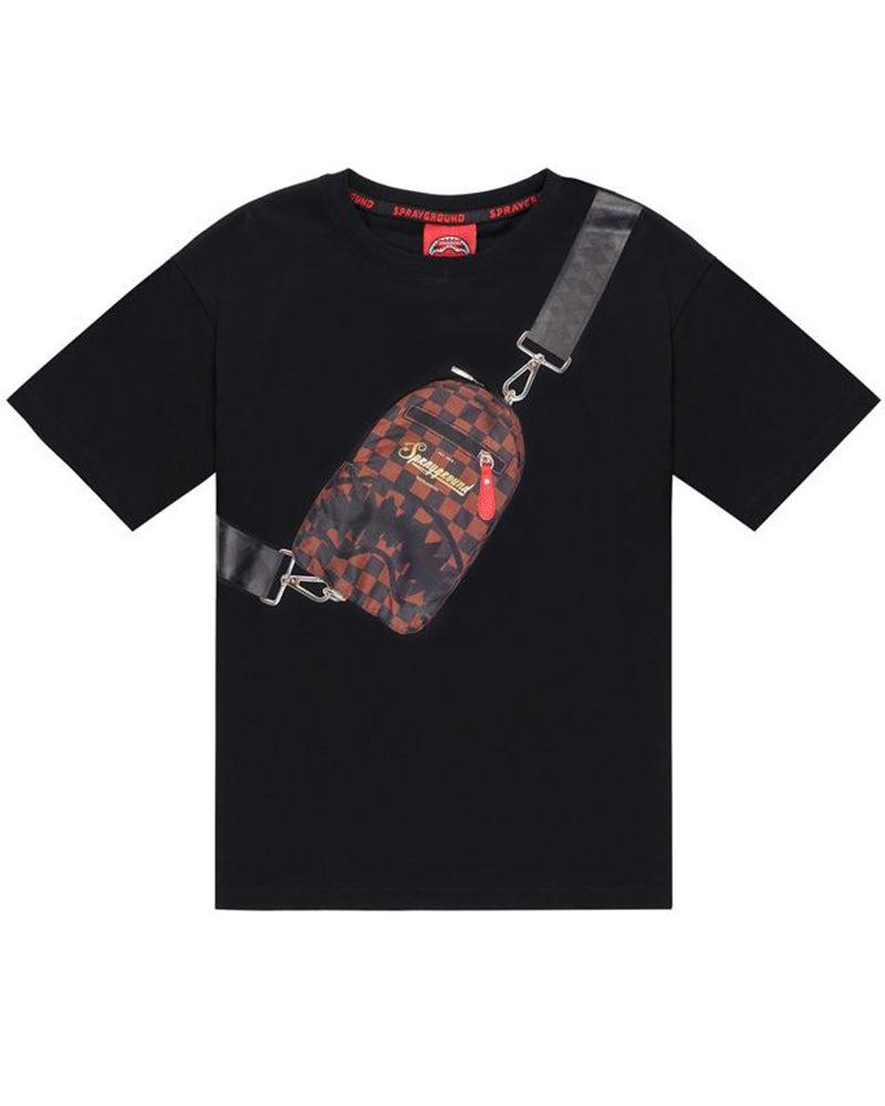 SPRAYGROUND TAKEOVER THE THRONE BACKPACK SLING BLACK T-SHIRT