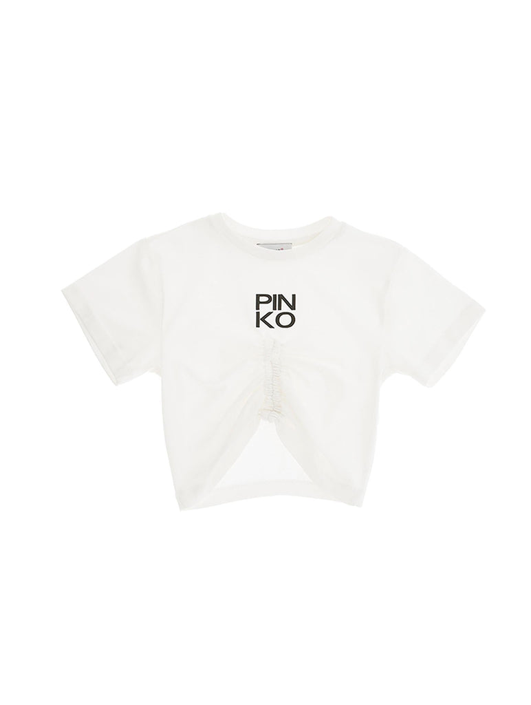 PINKO T-SHIRT CON ARRICCIATURA + LOGO IN CONTRASTO