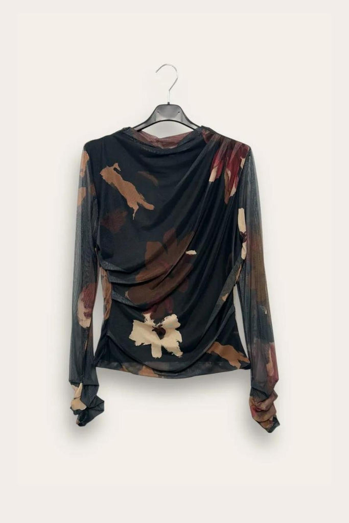 LOVEme Maglietta in tulle in fantasia, con drappeggio