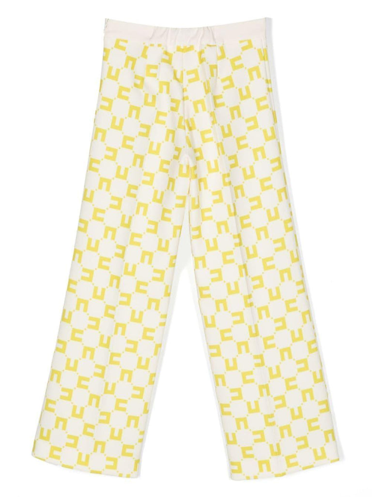 ELISABETTA FRANCHI La Mia Bambina PANTALONE DOPPIO CREPE STAMPA LOGO CUBICO BURRO/CEDRO