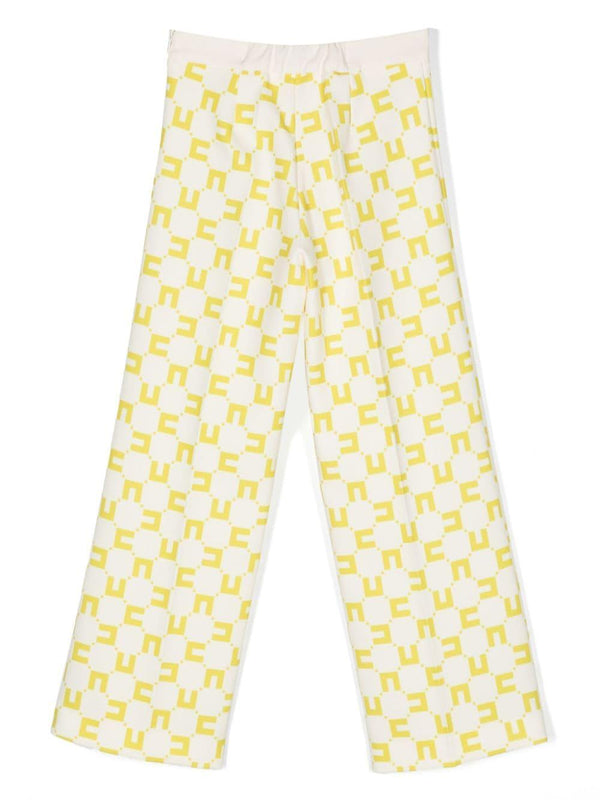 ELISABETTA FRANCHI La Mia Bambina PANTALONE DOPPIO CREPE STAMPA LOGO CUBICO BURRO/CEDRO