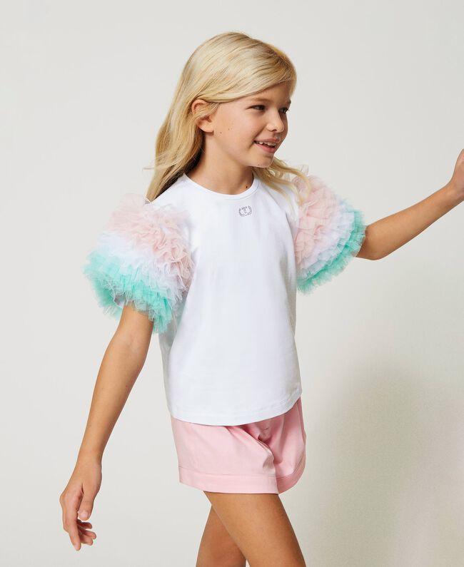 TWINSET T-SHIRT IN JERSEY C/MANICHE IN TULLE SFUMATO