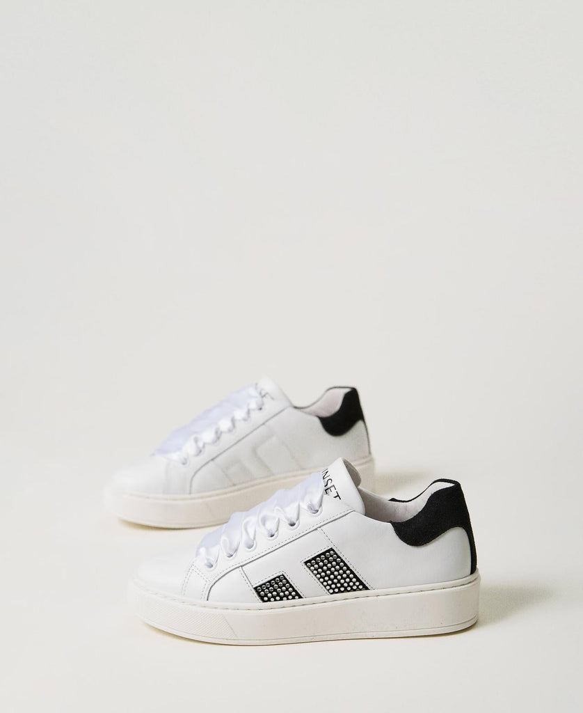 TWINSET SNEAKER BASSA CON STRASS IN PELLE