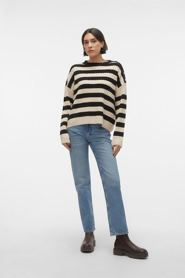 VERO MODA VMELYA LS O-NECK BUTTON PULLOVER GA BOO