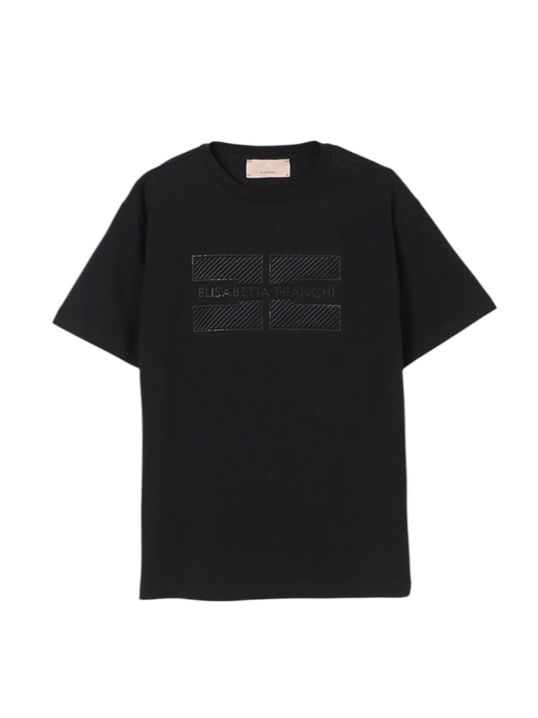 ELISABETTA FRANCHI La Mia Bambina T-SHIRT CON RICAMO DOPPIA C + STRASS