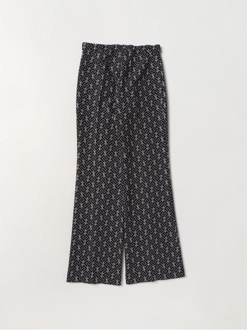 ELISABETTA FRANCHI La Mia Bambina PANTALONE IN DOPPIO CREPE STAMPA LOGO INCASTRO NERO/BURRO