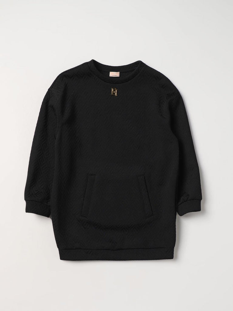 ELISABETTA FRANCHI La Mia Bambina ABITO IN FELPA EMBOSSED LOGO INCASTRO NERO
