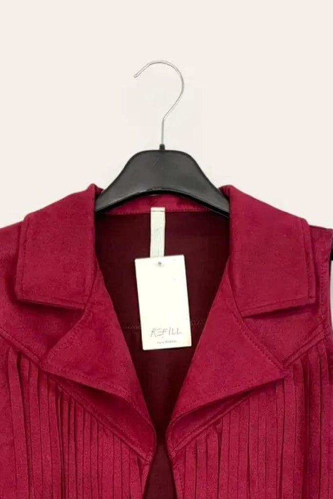 LOVEme Gilet scamosciato aperto con frange