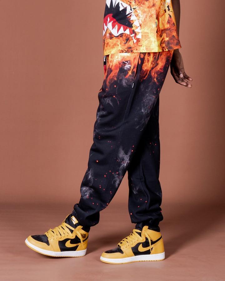 SPRAYGROUND SHARK ON FIRE PANTS BLACK