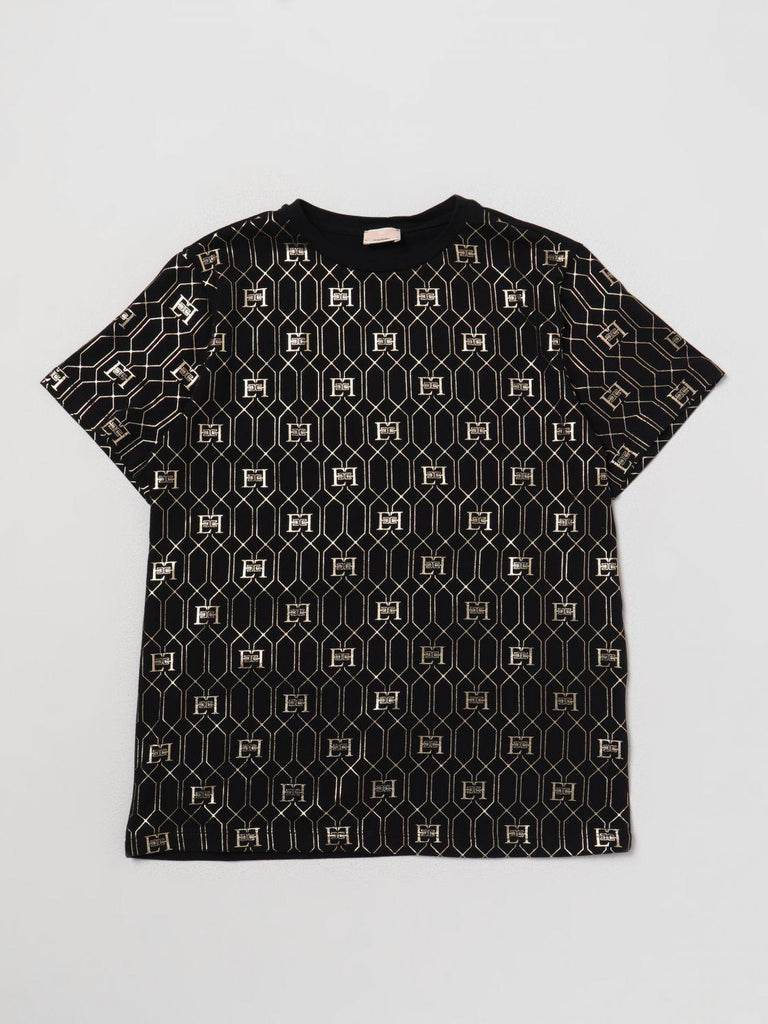 ELISABETTA FRANCHI La Mia Bambina T-SHIRT MEZZA MANICA CON STAMPA LOSANGHE EF NERO