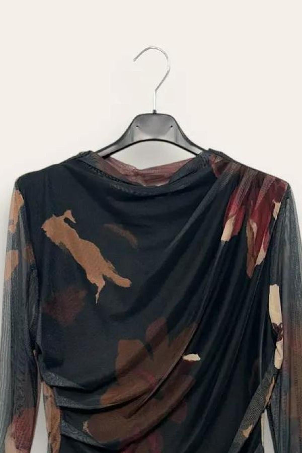 LOVEme Maglietta in tulle in fantasia, con drappeggio