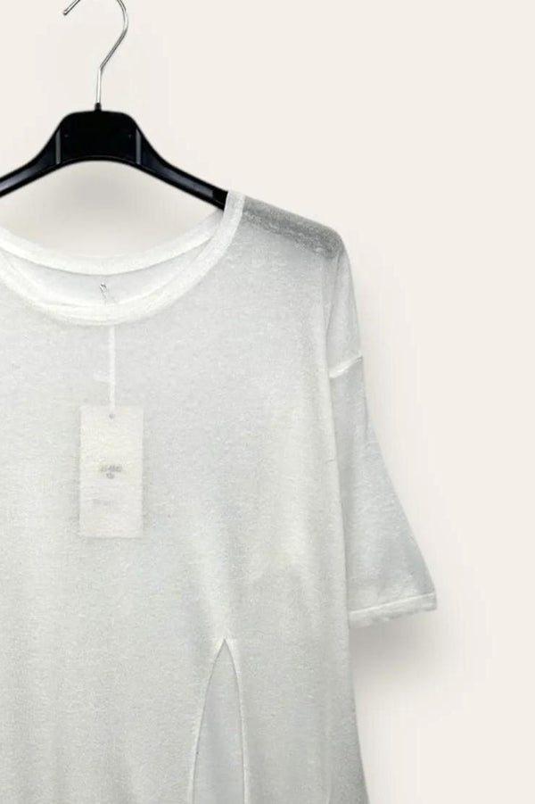 LOVEme Maglia ampia mezza manica con spacco, misto lino