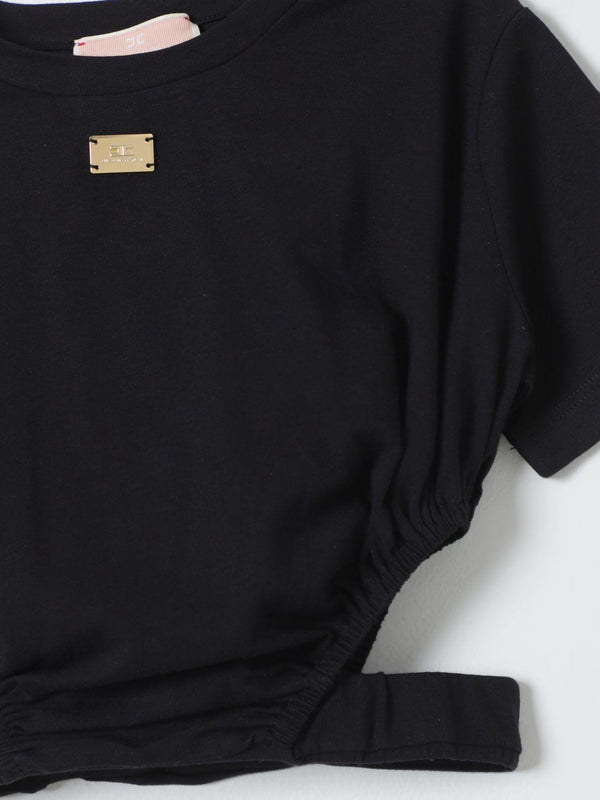 ELISABETTA FRANCHI La Mia Bambina T-SHIRT CON APERTURE E PLACCA NERO