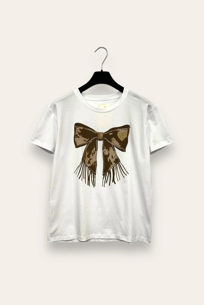LOVEme T-shirt stampa fiocco e cuore in glitter