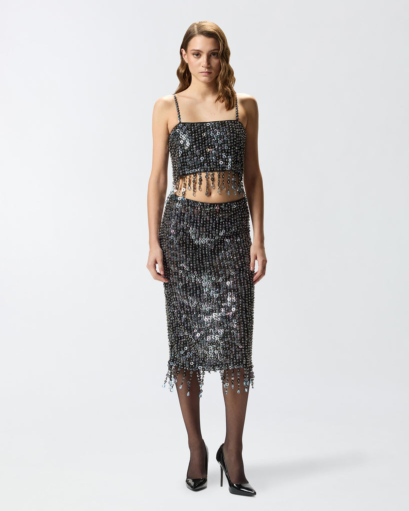 PINKO PONGO TOP PAILLETTES E CRISTAL
