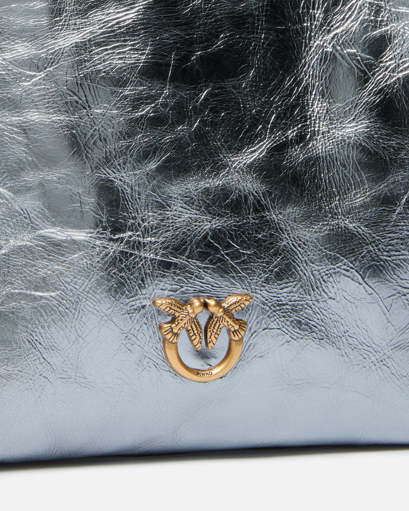 PINKO FLAT SATCHEL USED METALLIC LEA