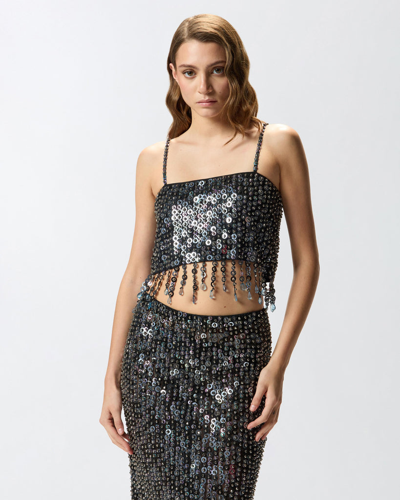PINKO PONGO TOP PAILLETTES E CRISTAL