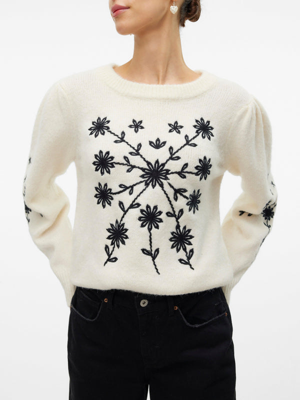 VERO MODA VMGAIA LS O-NECK EMBROIDERY PULLOVER GA