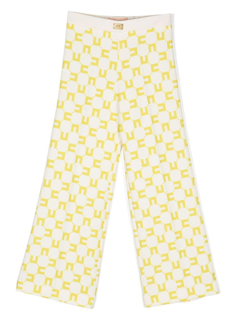 ELISABETTA FRANCHI La Mia Bambina PANTALONE DOPPIO CREPE STAMPA LOGO CUBICO BURRO/CEDRO