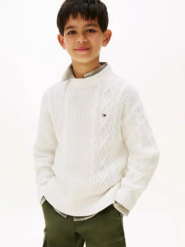 TOMMY HILFIGER COTTON CABLE MIX GRAPHIC SWEAT