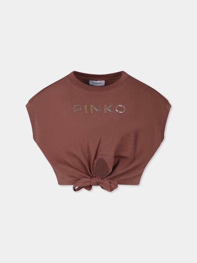 PINKO T-SHIRT CROPPED CON NODO + APPL. BORCHIE