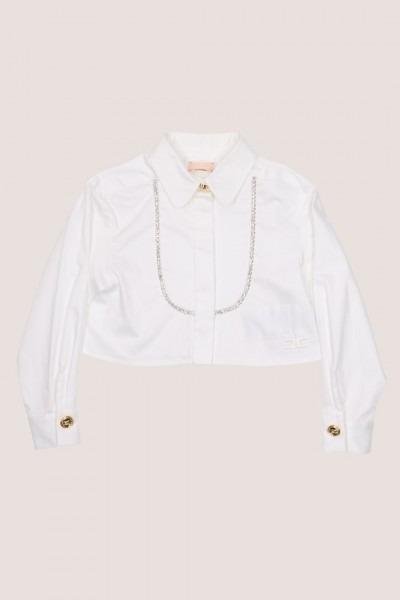 ELISABETTA FRANCHI La Mia Bambina CAMICIA CON PLASTRON E APPLICAZIONE STRASS CA248 BIANCO OTTICO