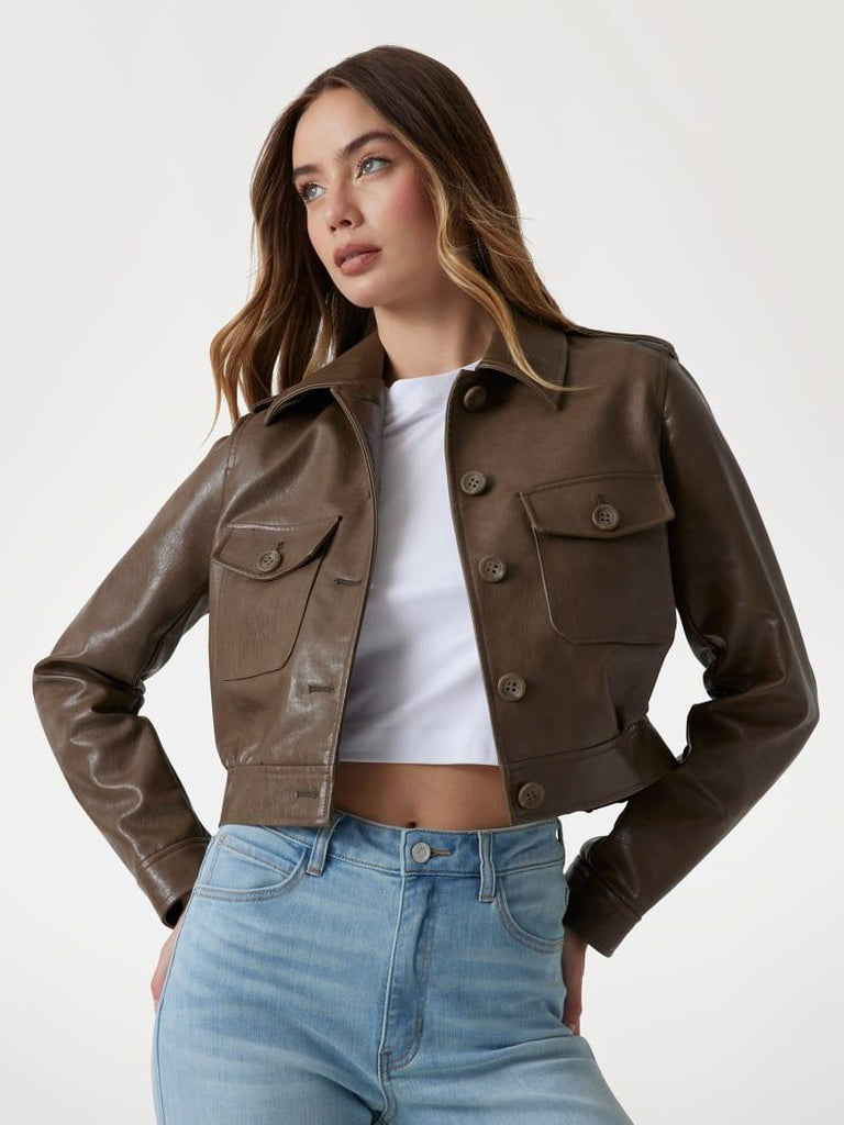 GUESS DORA PU CROPPED JACKET