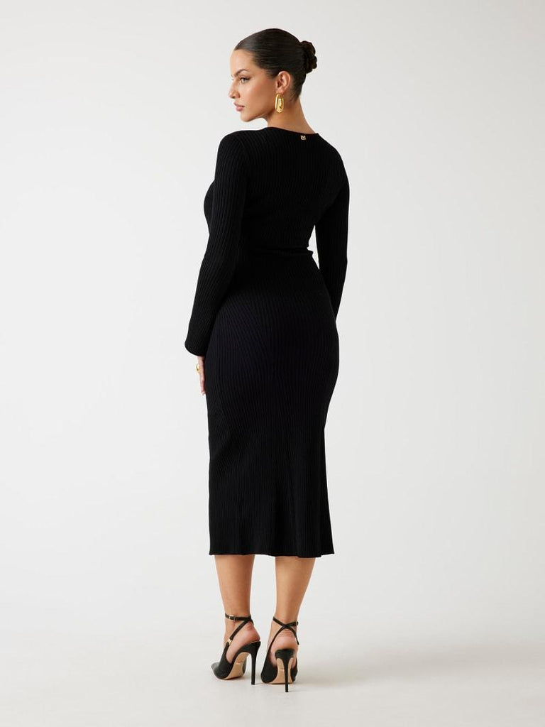 GUESS MARCIANO AGATHE RIBBED LS MIDI DRESS
