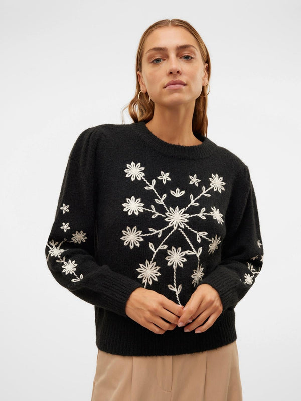 VERO MODA VMGAIA LS O-NECK EMBROIDERY PULLOVER GA