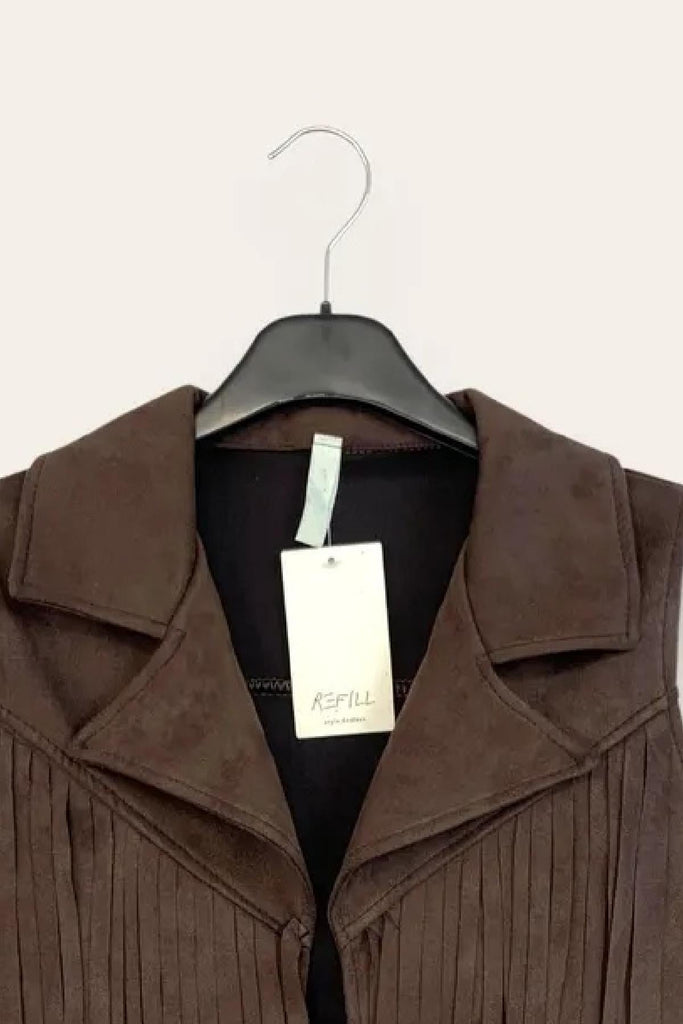 LOVEme Gilet scamosciato aperto con frange
