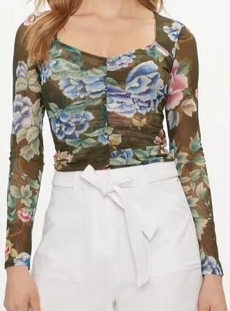 GUESS LS SHIRRED REYLA MESH TOP