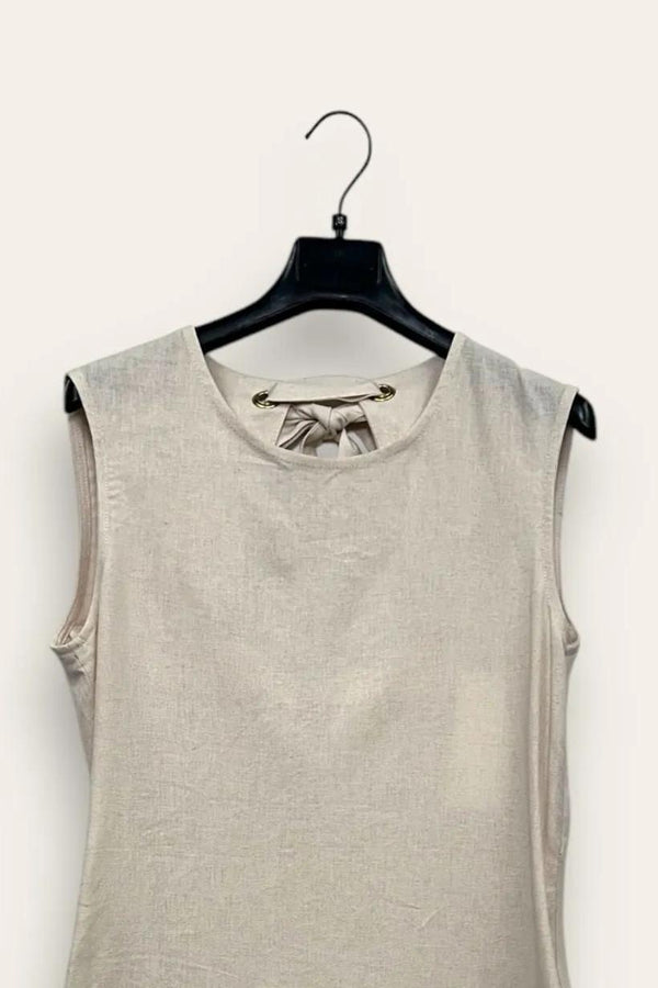 LOVEme Abito tubino misto lino con fiocco dietro