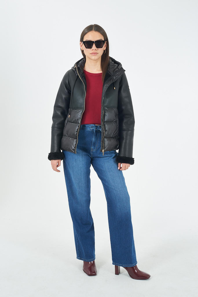 YES ZEE GIUBBINO DONNA PU LEATHER CON INSERTI TRAPUNT.