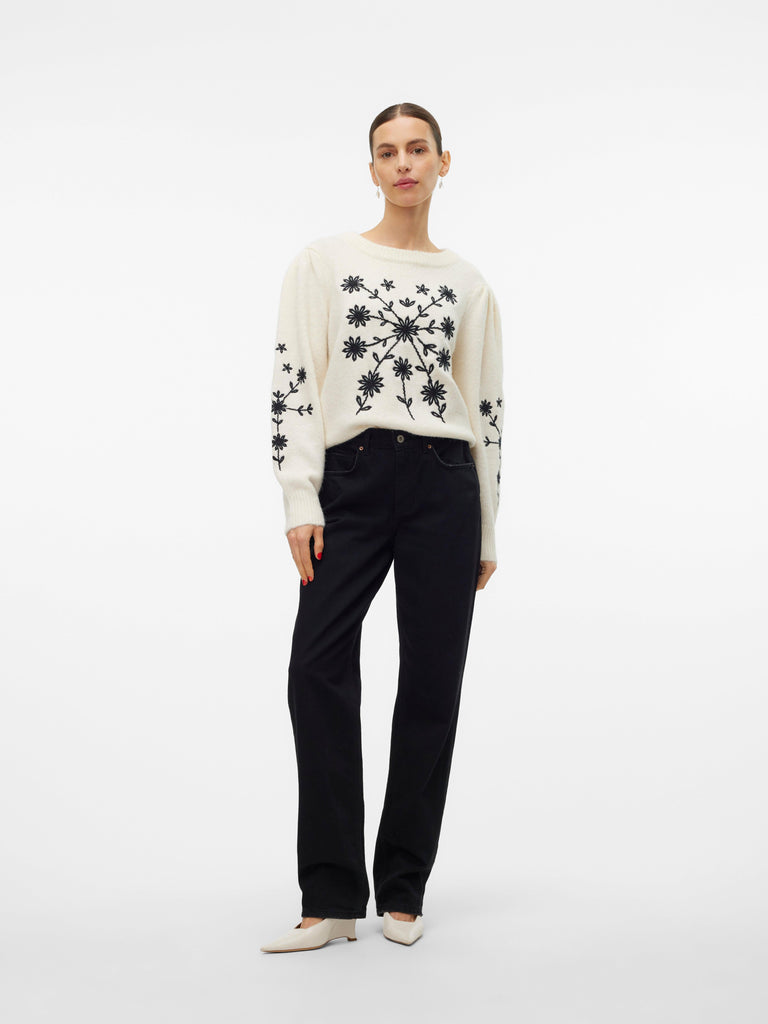 VERO MODA VMGAIA LS O-NECK EMBROIDERY PULLOVER GA
