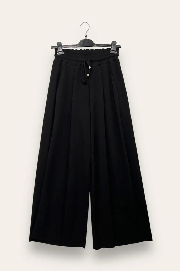 LOVEme Pantalone in crêpe a gamba larga, elastico e coulisse in vita