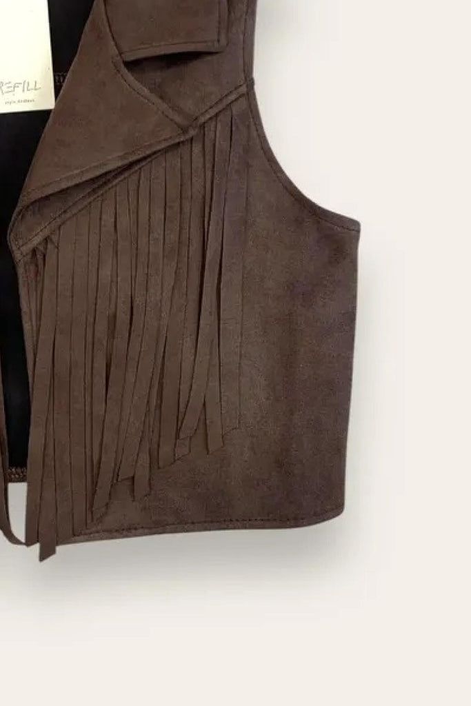 LOVEme Gilet scamosciato aperto con frange