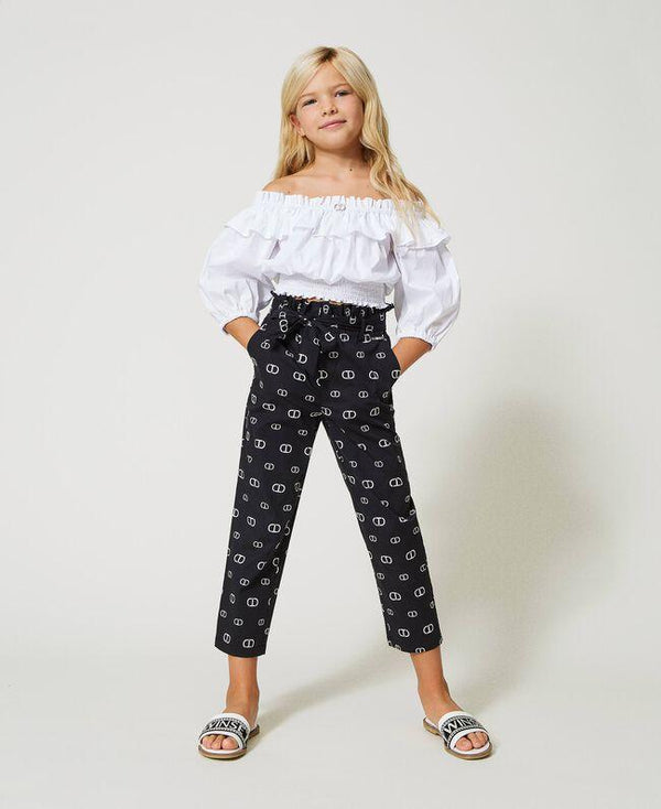 TWINSET BLUSA IN POPELINE CON VOLANT E MANICA 3/4
