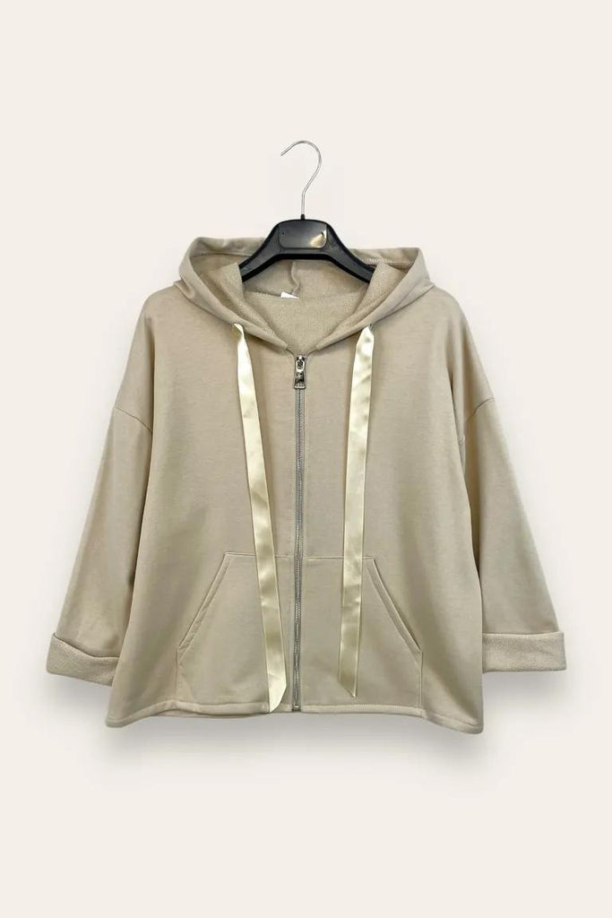 LOVEme Felpa con cordino in nastro, con zip e cappuccio