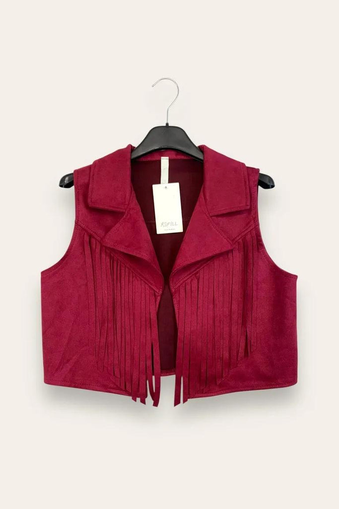 LOVEme Gilet scamosciato aperto con frange
