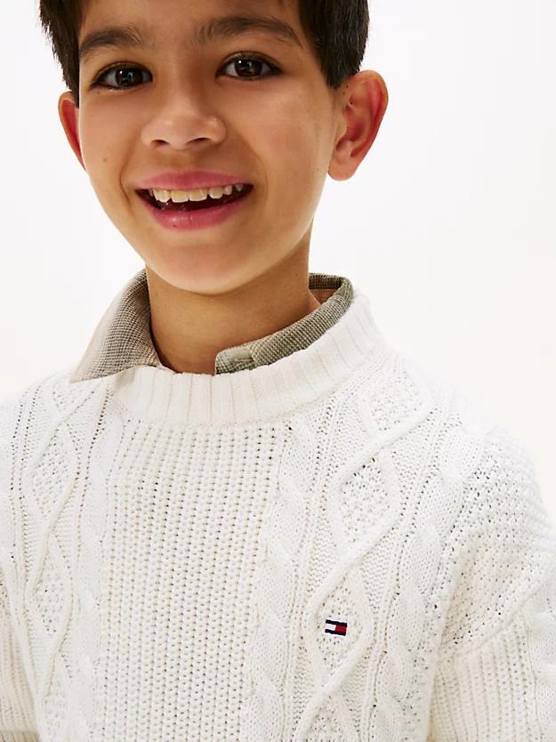 TOMMY HILFIGER COTTON CABLE MIX GRAPHIC SWEAT