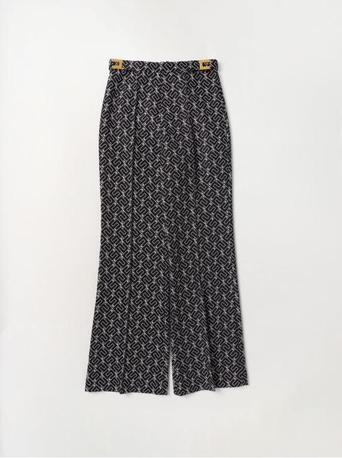 ELISABETTA FRANCHI La Mia Bambina PANTALONE IN DOPPIO CREPE STAMPA LOGO INCASTRO NERO/BURRO