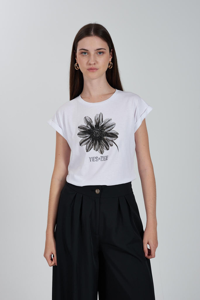 YES ZEE T-SHIRT DONNA MANICA A KIMONO CON RISVOLTINO
